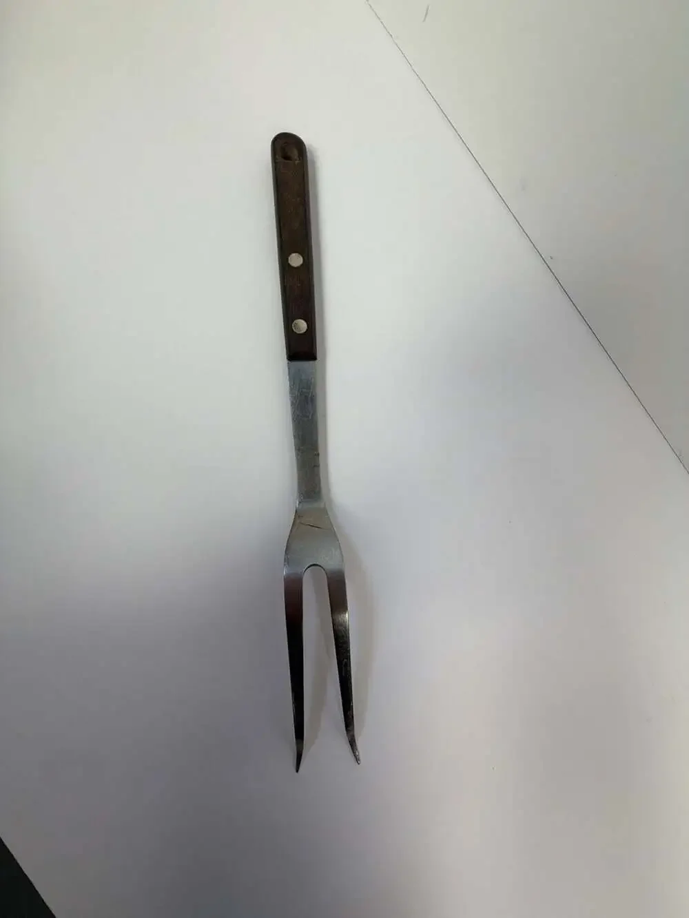 Vintage Flint Stainless USA Two-Prong Carving Fork with Wood Handle